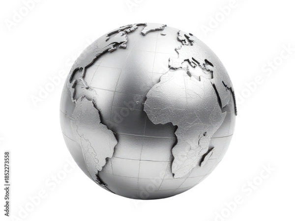 Fototapeta A single silver globe sitting on a white background