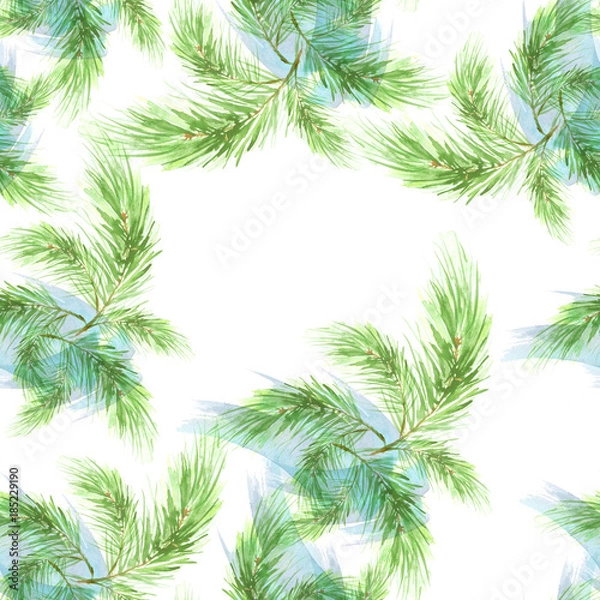 Obraz Watercolor Vintage seamless pattern. With a picture - a branch of spruce, Pine, fir-tree and cedar. The pattern of pine branches. Use for various designs, materials, packaging, paper. 
