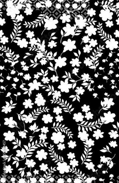 Obraz Seamless Black White Floral Silhouette Pattern Background
