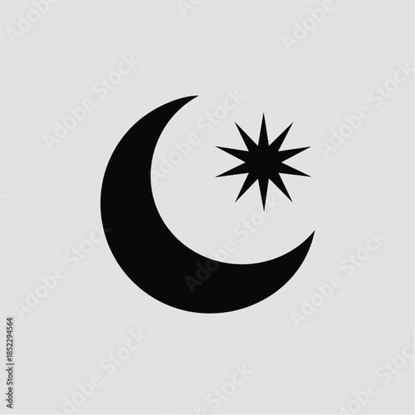 Obraz Minimal vector icon of crescent moon with star.