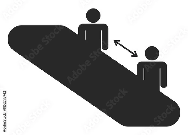 Obraz エスカレーターに乗る人々のピクトグラム　距離感　黒