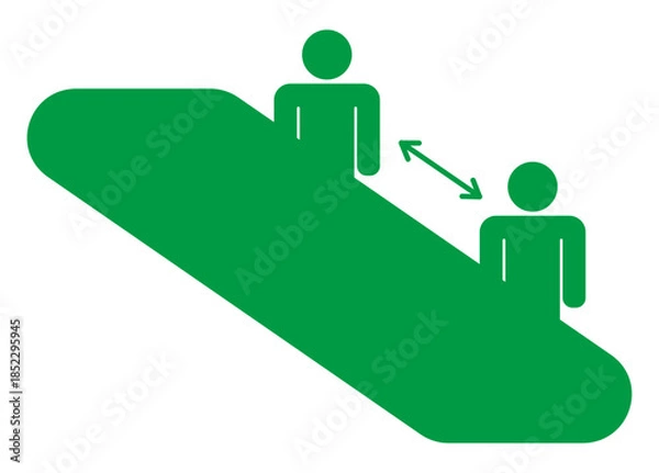 Obraz エスカレーターに乗る人々のピクトグラム　距離感　緑