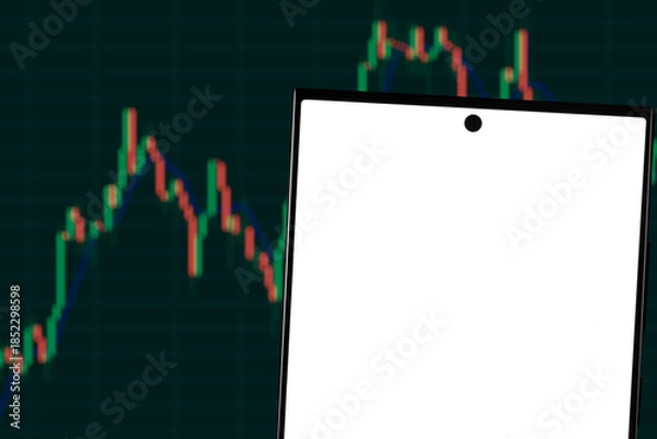 Obraz smartphone empty screen with candlestick chart behind