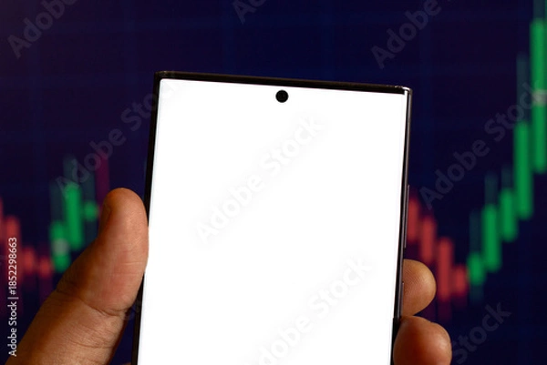 Obraz smartphone empty screen with candlestick chart behind