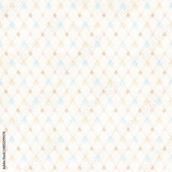 Fototapeta Very light pastel argyle diamond pattern on textured white paper. Minimal elegant background for invitations, stationery and branding.