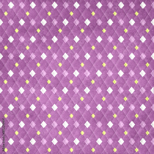 Fototapeta Purple textured argyle diamond pattern with bright accents. Seamless retro-style background for fabric, wallpaper and bold designs.