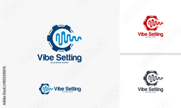 Obraz Vibe Setting Logo Design with Sound Wave and Gear Elements.