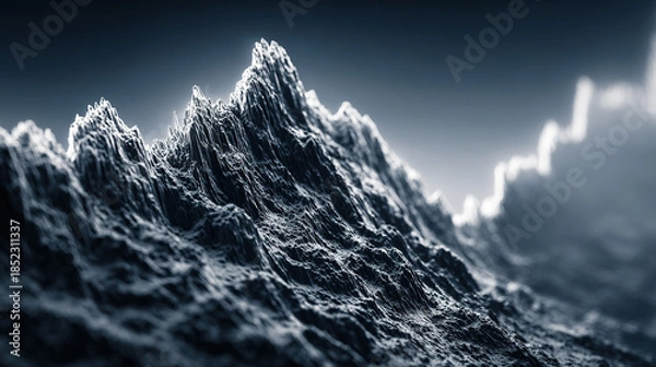 Obraz Rugged, snow-covered mountain range under a cloudy sky.