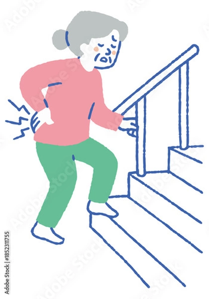 Obraz Elderly people whose backs hurt when climbing stairs_color