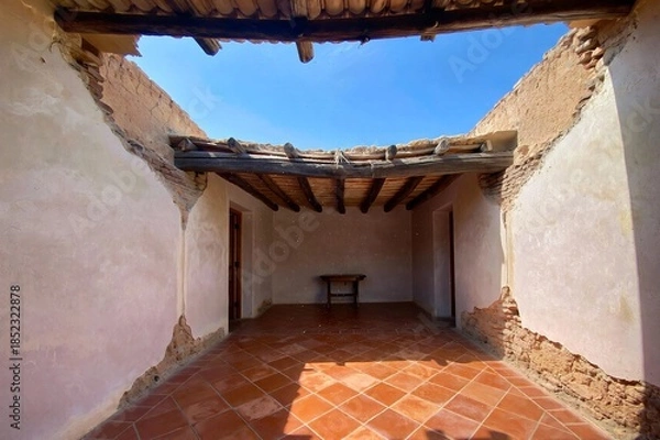 Obraz Abandoned Room with Missing Ceiling and Open Sky