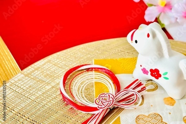 Obraz 午年の年賀状素材と可愛い白馬