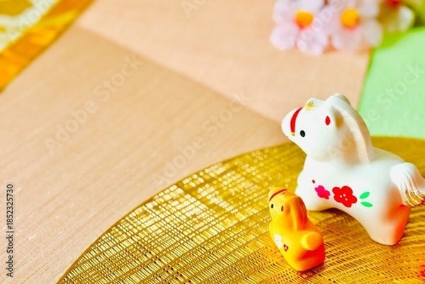 Obraz 午年の年賀状素材と馬の親子