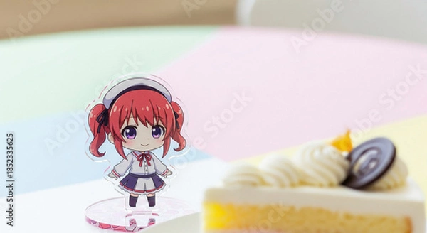 Obraz 一緒にスイーツを食べるちびキャラのアクスタ（アクリルスタンド）赤髪・女の子