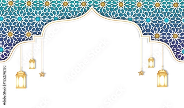 Obraz Islamic Geometric Pattern Frame with Lanterns