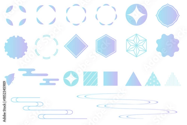 Obraz シンプルな和風の装飾イラストセット　吹き出し　あしらい　フレーム