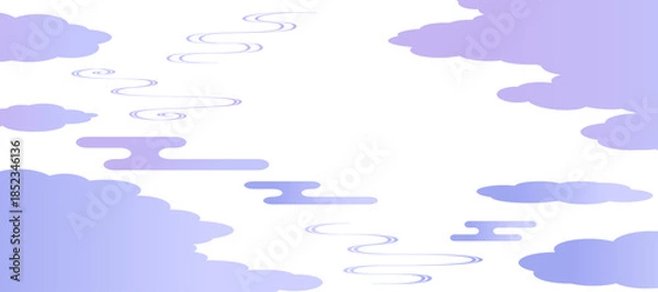 Obraz 流水紋と雲取りの背景イラスト　和風　波紋　吉祥文様　エ霞