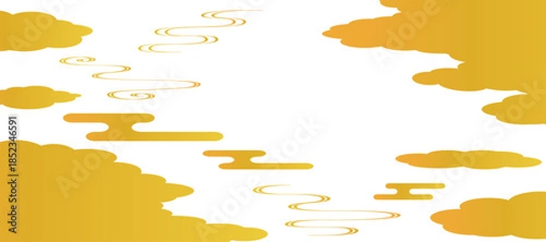 Obraz 流水紋と雲取りの背景イラスト　和風　波紋　吉祥文様　エ霞