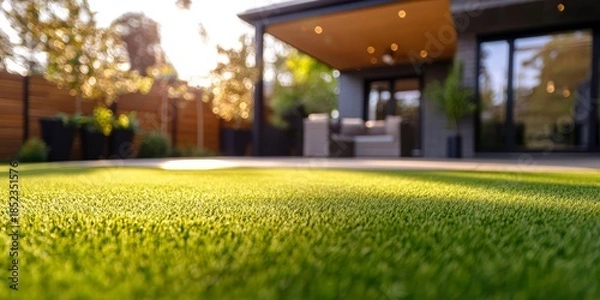 Obraz Contemporary residence featuring a lush backyard.