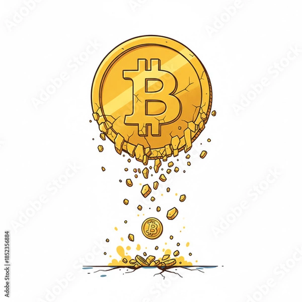 Obraz ビットコインと下落・崩壊する仮想通貨のイメージ