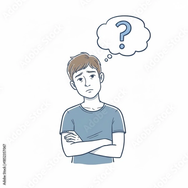 Obraz 腕組みをして考える男性：疑問と困惑の表情