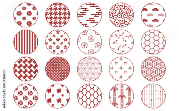 Obraz Japanese traditional pattern set (red)