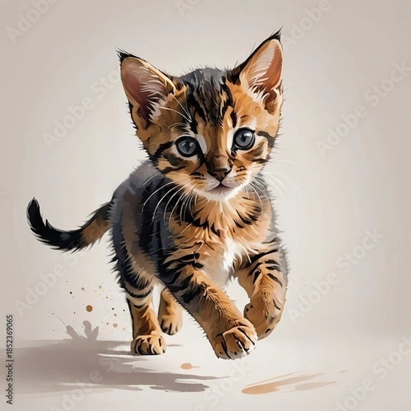 Obraz アビシニアンの子猫が走る躍動感があるイラスト