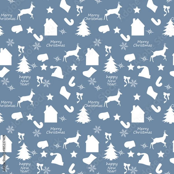 Obraz Christmas seamless pattern with christmas tree and snowflakes, vector background