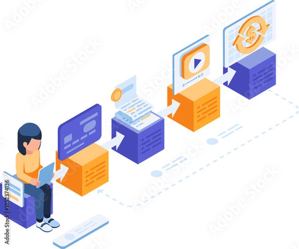 Obraz Isometric Subscription Recurring Payment Process