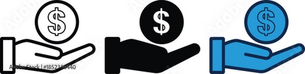 Obraz Business care, money growth symbol visual hand holding a dollar coin for  finance, economy, transaction, payment, exchange, investment, saving, wealth, gain, profit, earnings, management