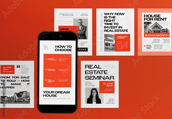 Obraz Red Utilitarian Real Estate Instagram Set