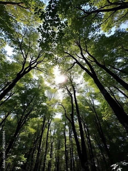 Obraz Forest canopy with sunlight filtering through leaves,  forest,  environment
