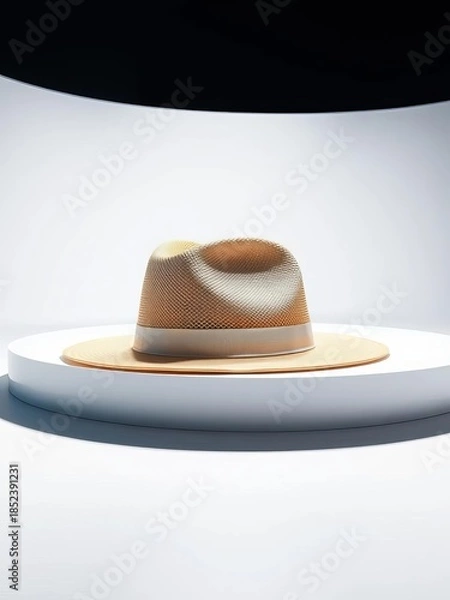 Obraz A single fedora sits on a stark, white surface under dramatic lighting,  style,  professional