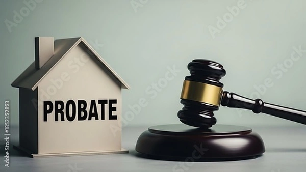 Obraz Probate process illustrated with gavel and model house