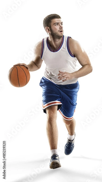 Fototapeta one basketball player jump isolation