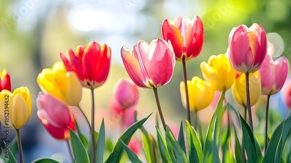 Fototapeta Vibrant Tulips In Soft Sunlight flower spring