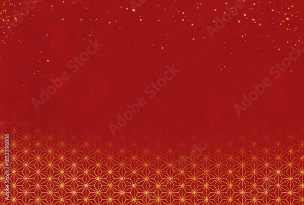 Obraz ラメグリッター_麻の葉文様_赤背景