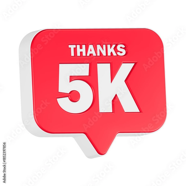 Fototapeta 5k subscriber icon 3d render red button