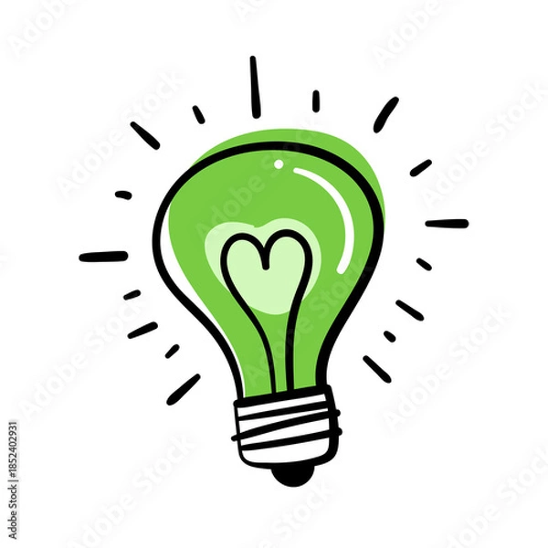 Obraz Light bulb idea icon set on transparent background. New inspiration in light bulb concept with black and green line icon set. Flat idea, creativity, inspiration, innovation, and solution symbol 