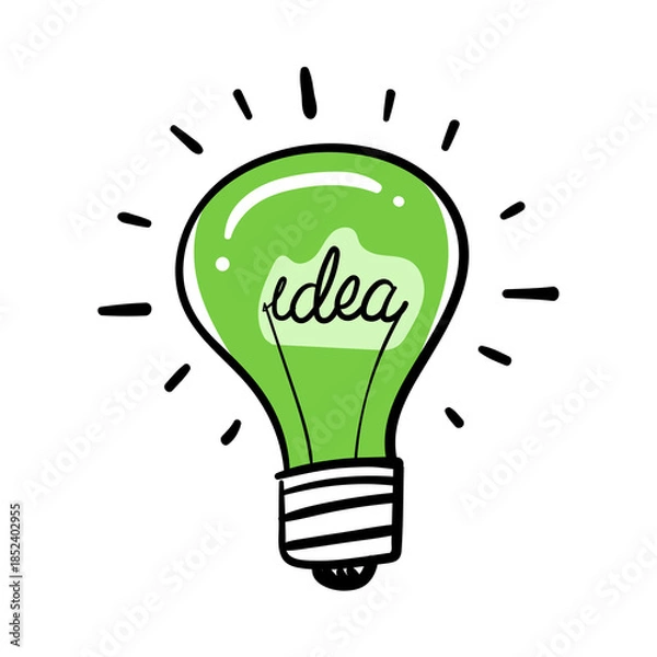 Obraz Light bulb idea icon set on transparent background. Creative idea in light bulb concept with black and green line icon set. Flat idea, creativity, inspiration, innovation, and solution symbol 