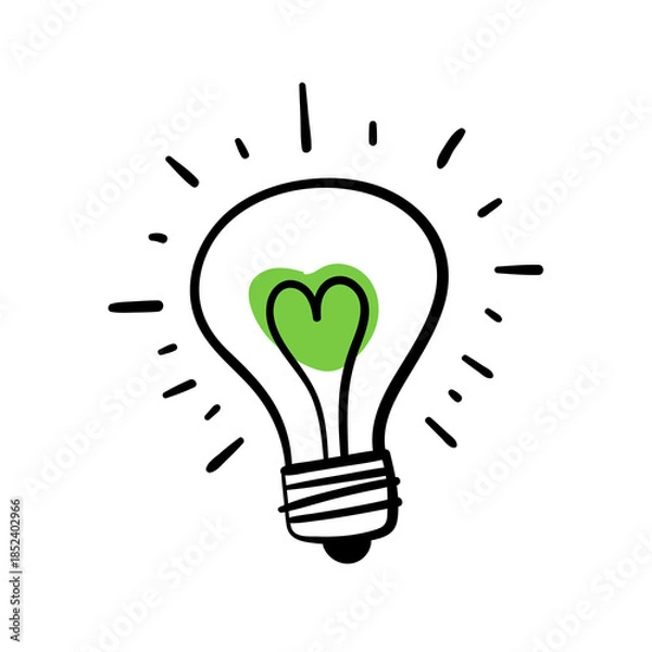 Obraz Light bulb idea icon set on transparent background. Bright idea in light bulb concept with black and green line icon set. Flat idea, creativity, inspiration, innovation, solution symbol 