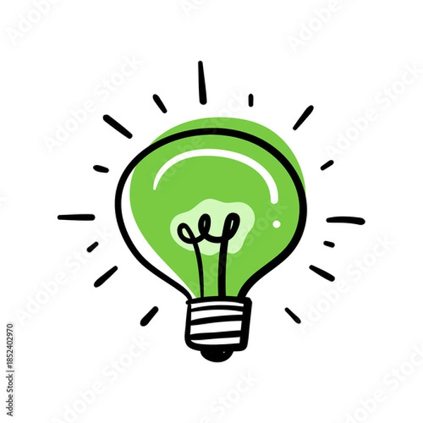 Obraz Light bulb idea icon set on transparent background. Creativity in light bulb concept with black and green line icon set. Flat idea, creativity, inspiration, innovation, solution symbol 