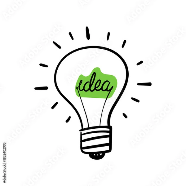 Obraz Light bulb creative idea icon set on transparent background. Bright idea in light bulb concept with black and green line icon set. Flat idea, creativity, inspiration, innovation, solution symbol 
