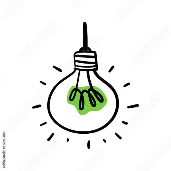 Obraz Light bulb inspiration icon set on transparent background. Creative idea in light bulb concept with black and green line icon set. Flat idea, creativity, inspiration, innovation, solution symbol 