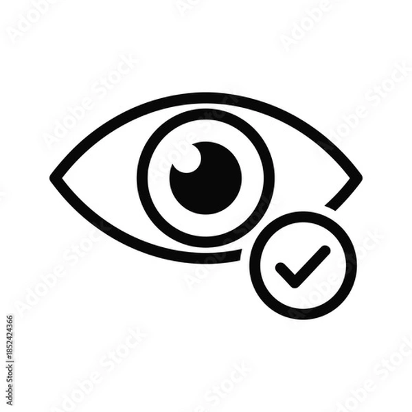 Obraz Eye with check mark icon simple illustration
