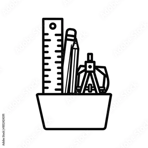 Obraz Stationery items in a container simple black line icon