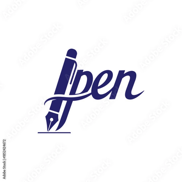 Obraz Elegant Pen Logo Design Featuring a Stylized Nib and Flowing Script.