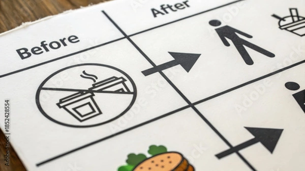 Obraz Intermittent Fasting Success Concept. Before and after progress symbols using simple graphics, illustrating change and improvement