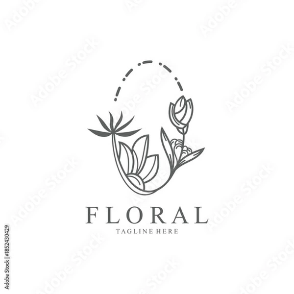 Obraz Floral frame round shape emblem logo leave circle style boutique background