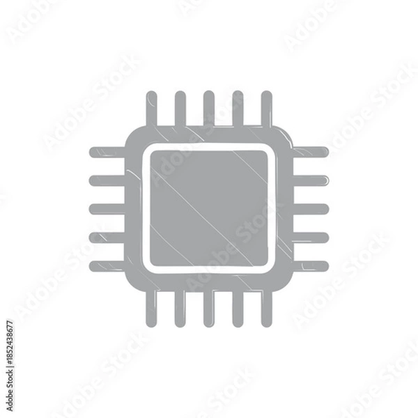 Obraz Gray Computer Chip Icon with Pins on White Background.