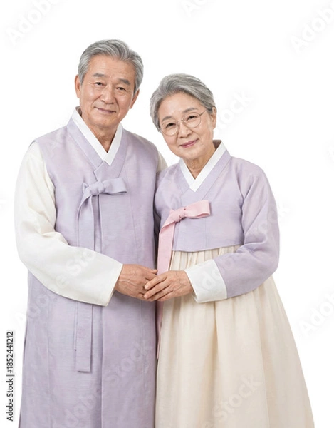 Obraz 한복 입은 한국인 할머니 할아버지 - 노부부